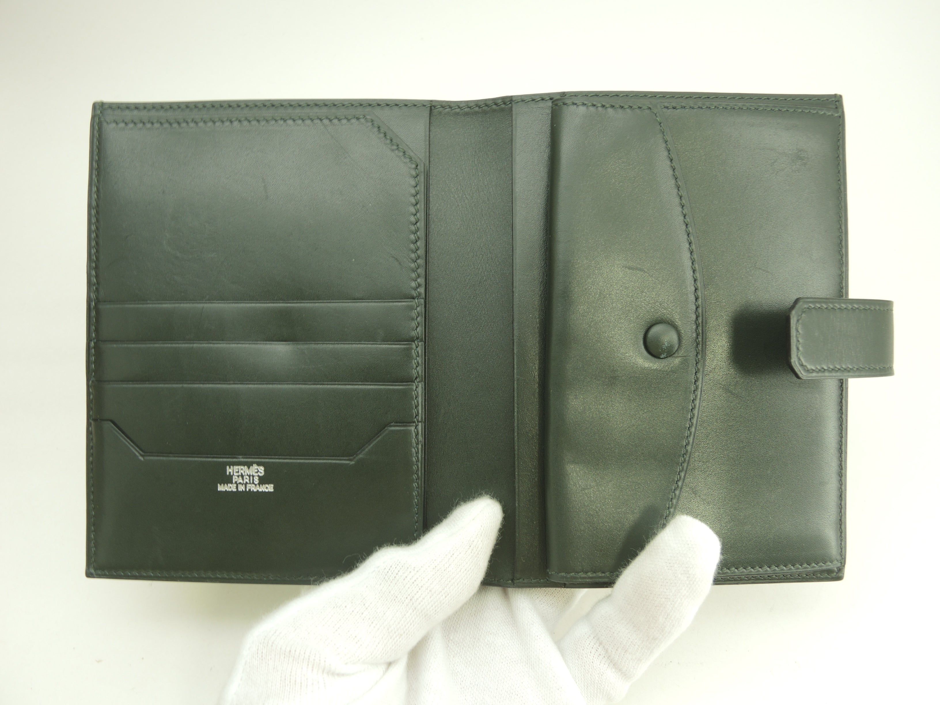 【稀少色】エルメス 二つ折り財布 カードケース ドゴン コンパクト 緑 グリーン エルメス 2折財布 Boxカーフ 深緑 コンパクトウォレット レア@□E