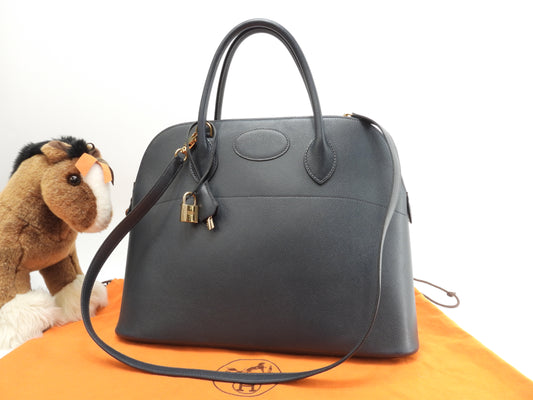 エルメス ボリード35 クシュベル紺 ゴールド金具 s付ハンドバッグ トートバッグ@□D