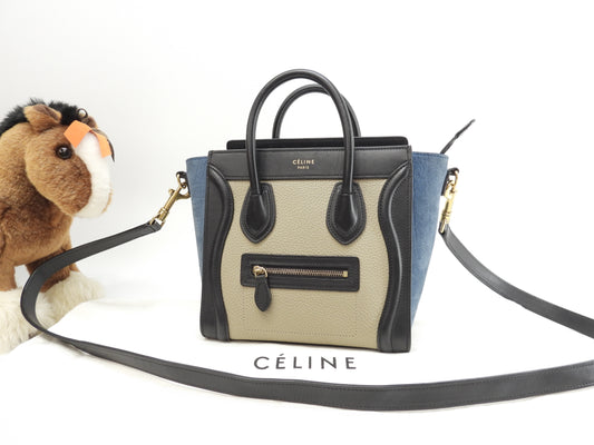 Celine Luggage Nano Leather Grey Black Blue Pochette Mini Hand Crossbody Bag @S-CU-4195