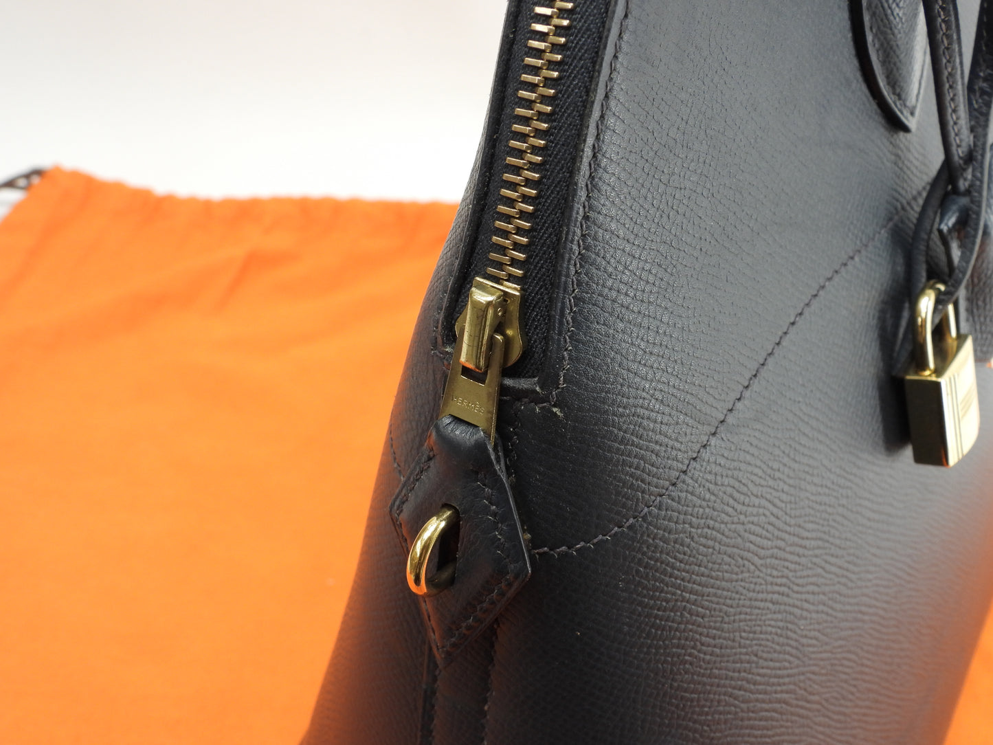 エルメス ボリード35 クシュベル紺 ゴールド金具 s付ハンドバッグ トートバッグ@□D