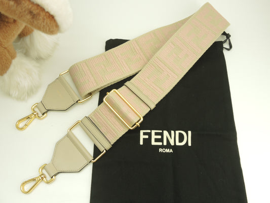 フェンディ ストラップユー FFモチーフ 灰ピンク ロングショルダーストラップ 斜め掛用 極美品@ 24