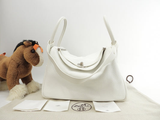 Hermes Lindy 34 Taurillon Clemence White Shoulder Handbag Tote Bag @□K 3