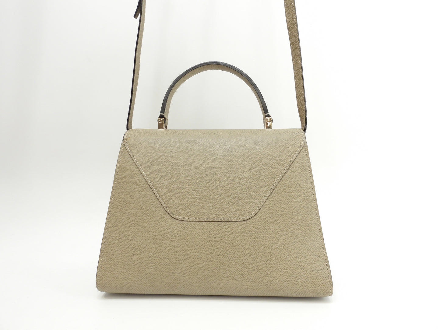 ヴァレクストラ イジィデ ミディアム 型押レザー灰 ストラップ付ハンドバッグ 美品@ 4