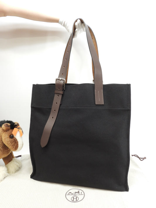 エルメス トートバッグ エトリビエール トアル黒茶革 メンズ ショルダーバッグ@□Q