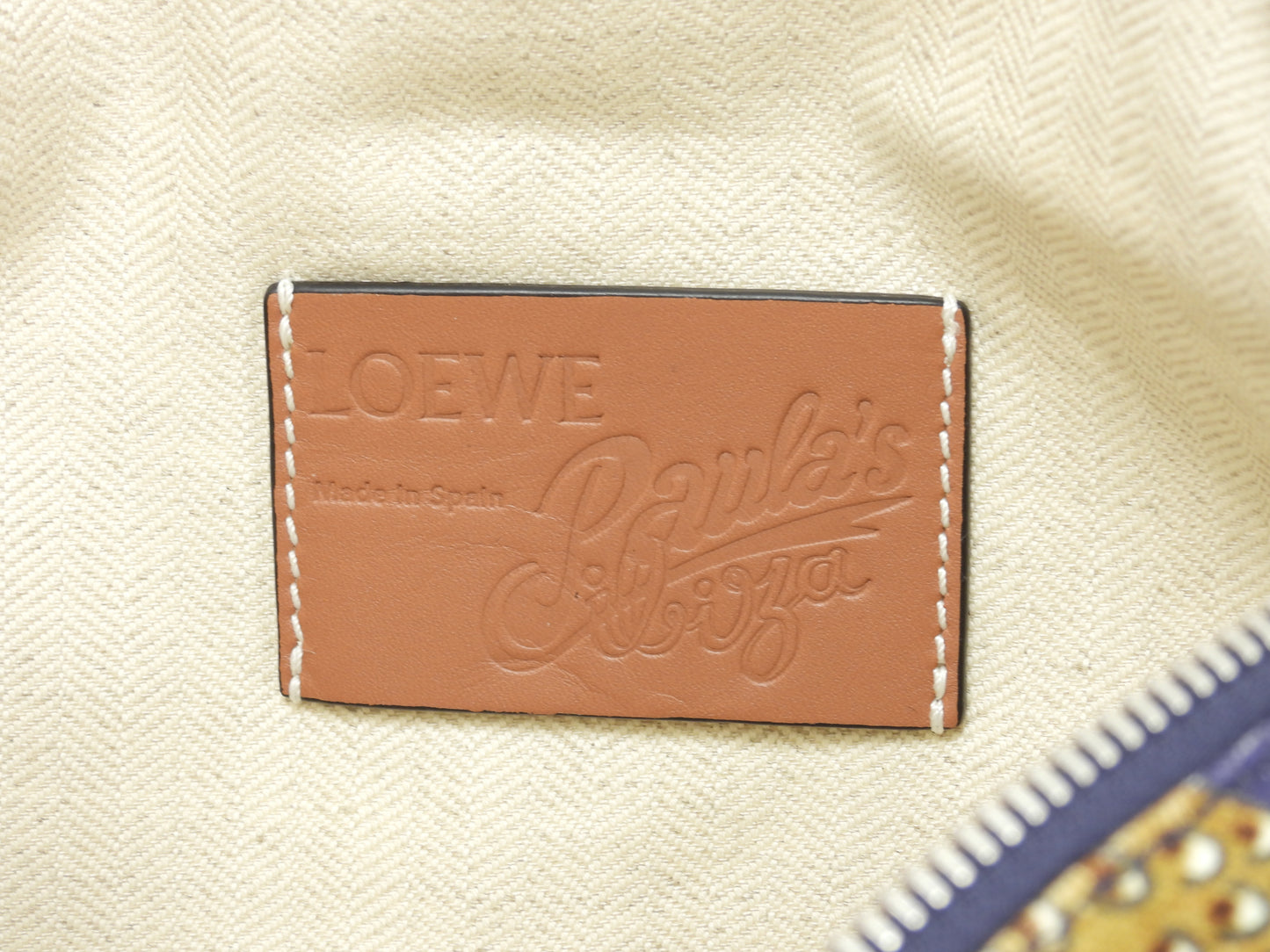 ロエベ バムバッグ パウラ コットン紺革茶 クロスボディバッグ 限定 極美品@102005