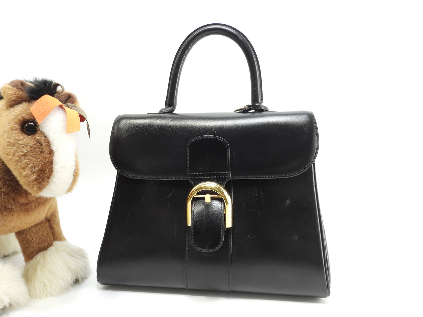 デルボー ブリヨンMM ボックスカーフレザー 黒 ハンドバッグ ケリー型@ 3