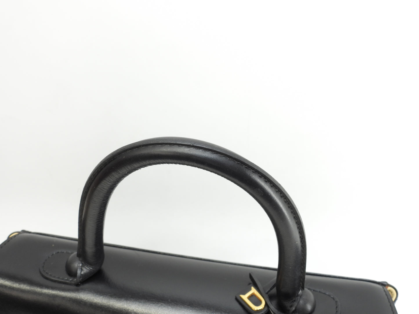 デルボー ブリヨンMM ボックスカーフレザー 黒 ハンドバッグ ケリー型@ 3