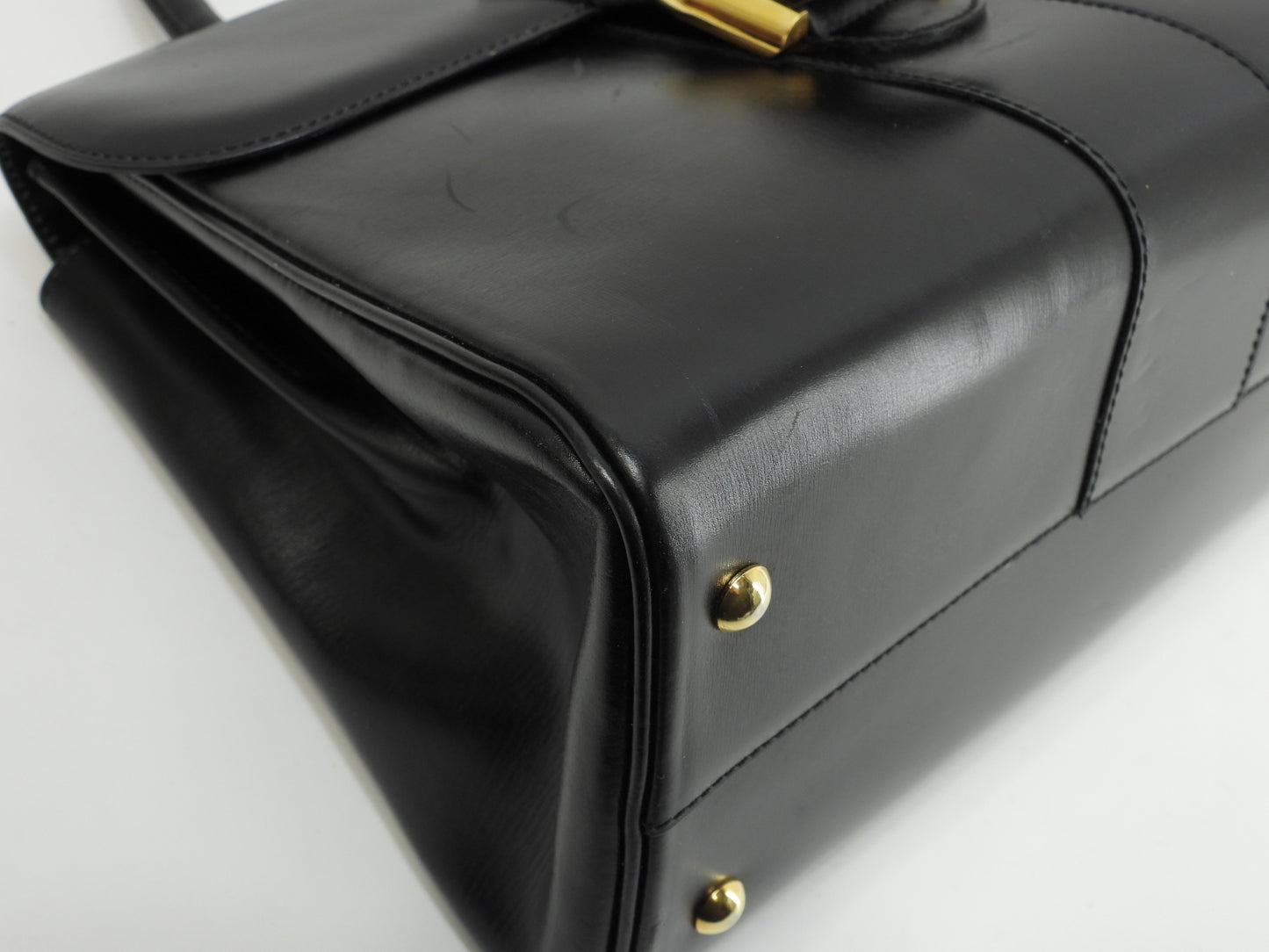 デルボー ブリヨンMM ボックスカーフレザー 黒 ハンドバッグ ケリー型@ 3