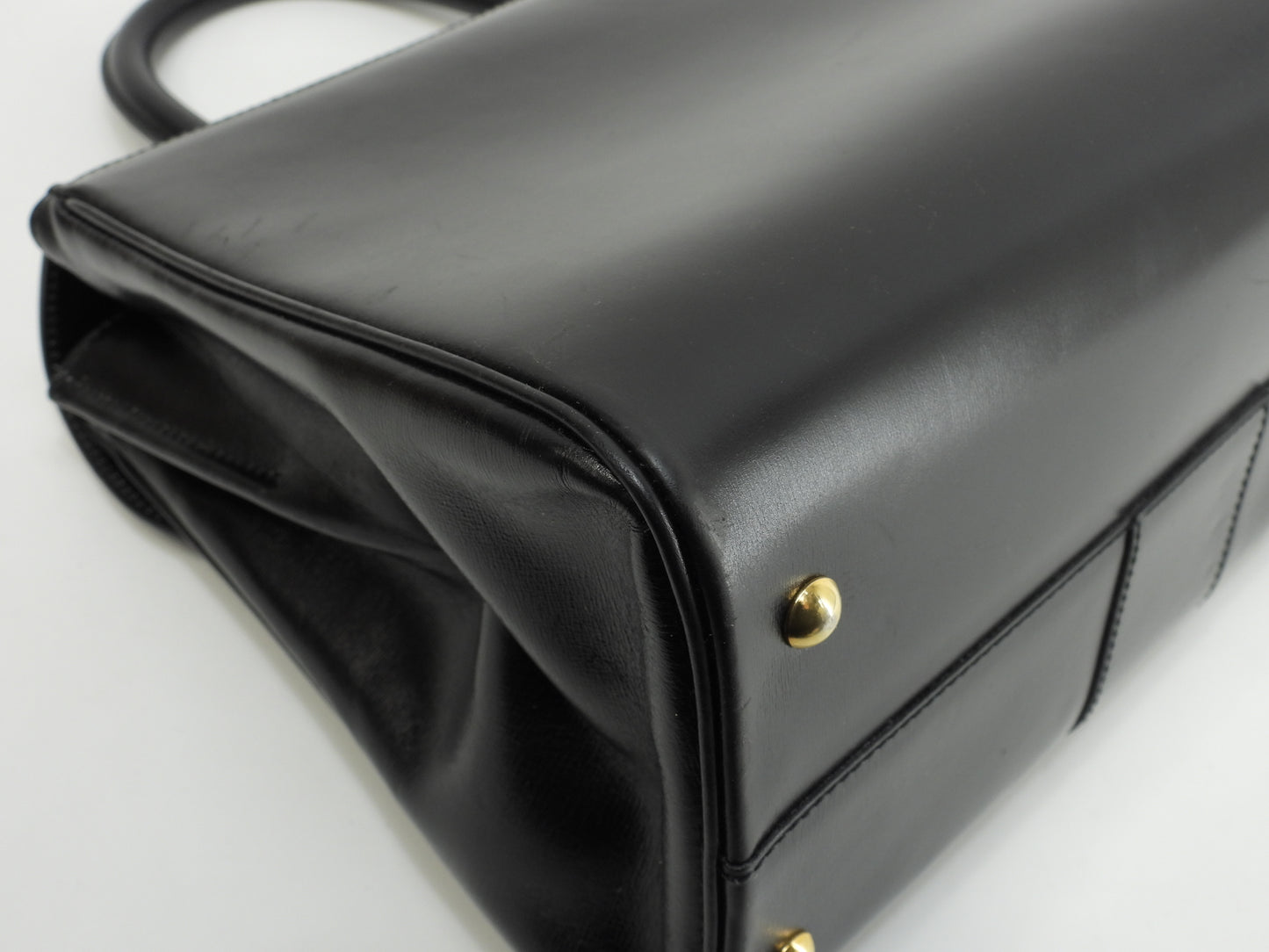 デルボー ブリヨンMM ボックスカーフレザー 黒 ハンドバッグ ケリー型@ 3