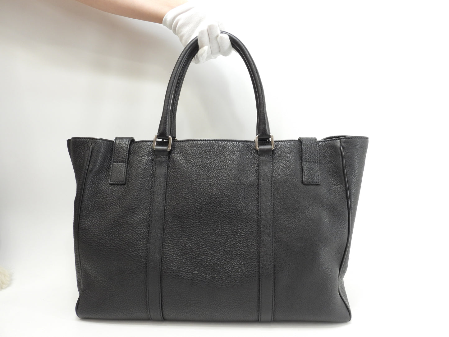 プラダ トートバッグ 三角プレート トリヨンレザー黒 メンズハンドバッグ大 美品@718