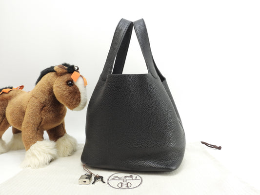 エルメス ピコタンロックMM トリヨンクレマンス 黒 ハンドバッグ シルバー金具 美品@Y 2