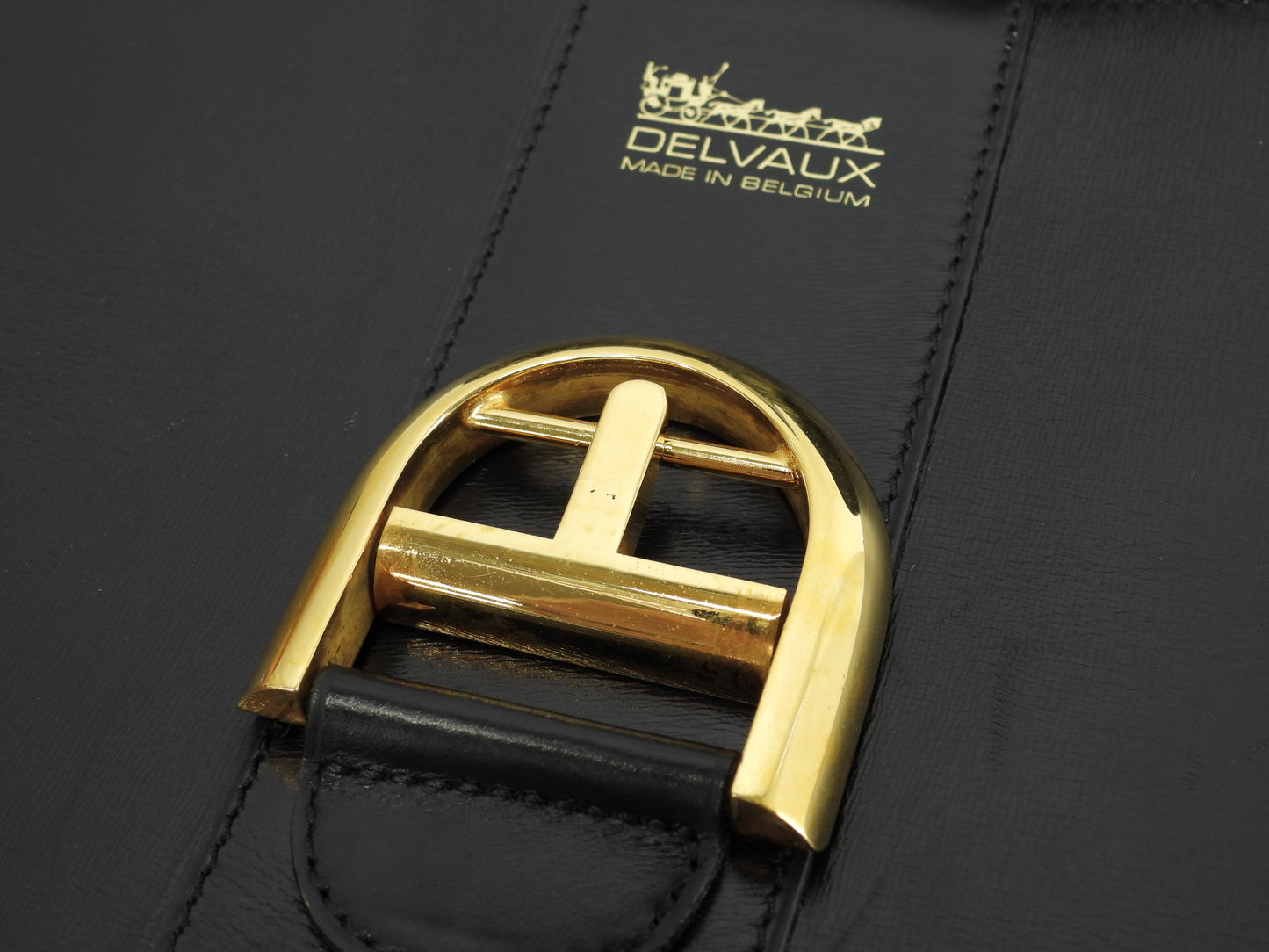 デルボー ブリヨンMM ボックスカーフレザー 黒 ハンドバッグ ケリー型@ 3