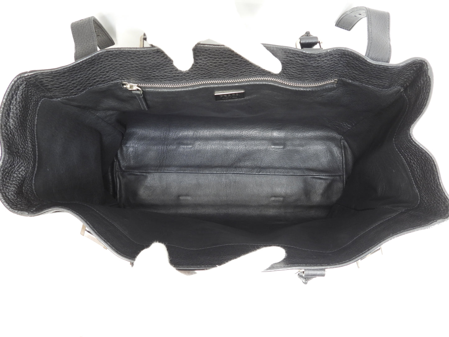 プラダ トートバッグ 三角プレート トリヨンレザー黒 メンズハンドバッグ大 美品@718
