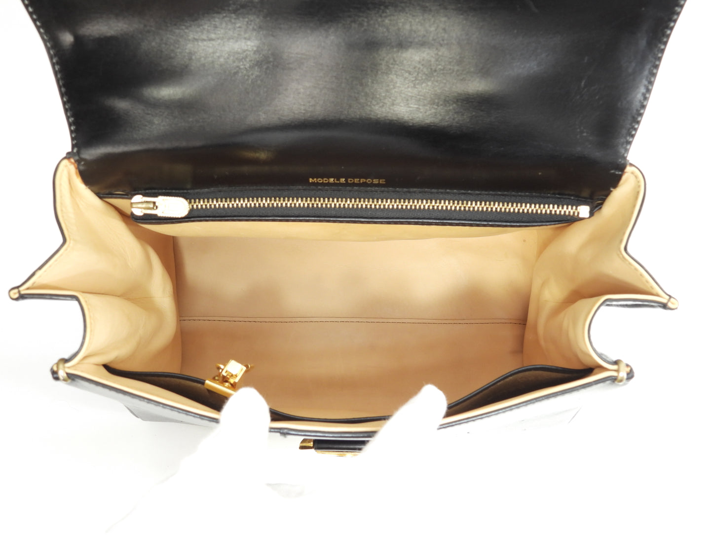 デルボー ブリヨンMM ボックスカーフレザー 黒 ハンドバッグ ケリー型@ 3