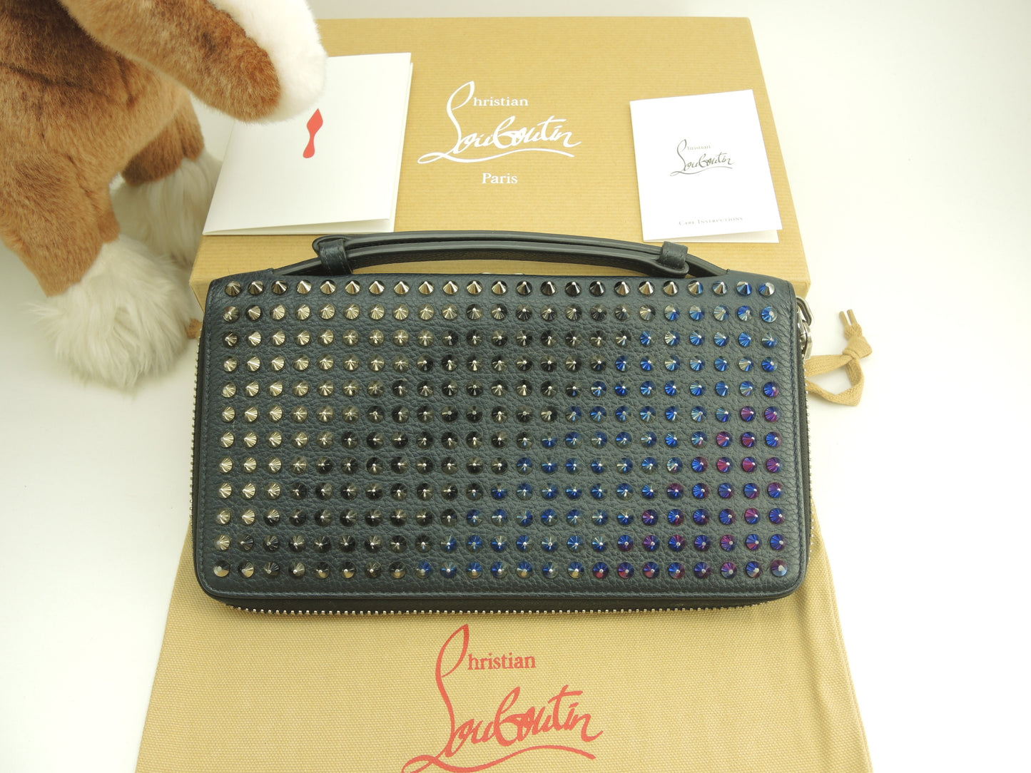 クリスチャンルブタン ロングウォレットXL レザー青 メンズ ジップ長財布 グリップ付@ 8