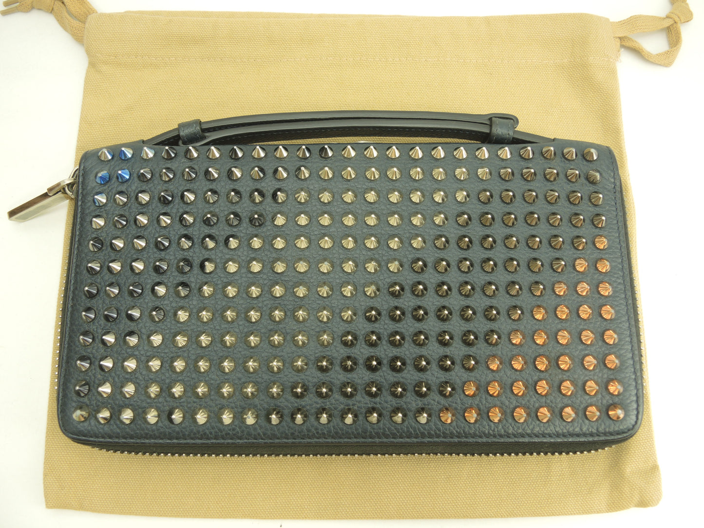 クリスチャンルブタン ロングウォレットXL レザー青 メンズ ジップ長財布 グリップ付@ 8
