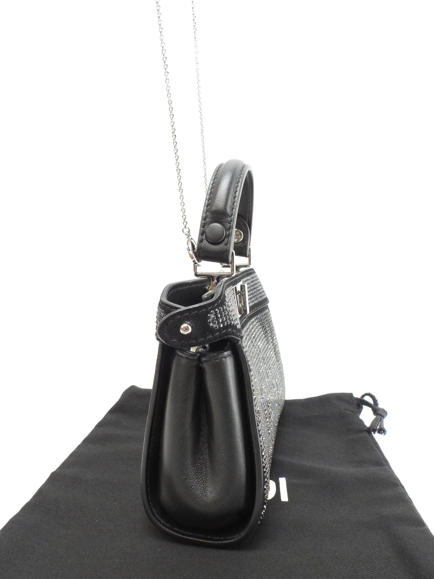 フェンディ ピーカブーナノ FFクリスタル レザー黒 ポシェット クロスボディバッグ 極美品@ 1