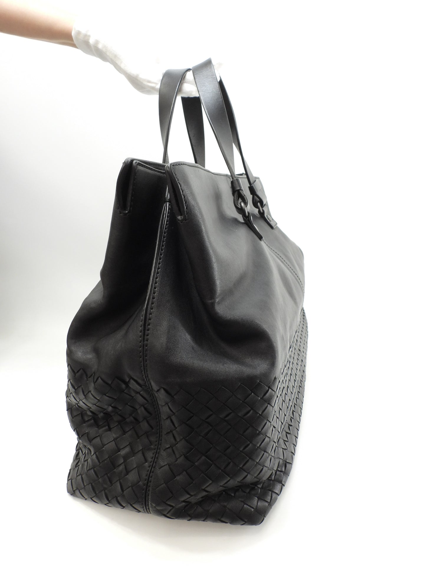 ボッテガヴェネタ トートバッグ大 イントレチャート レザー黒 メンズハンドバッグ 美品@B04106079U