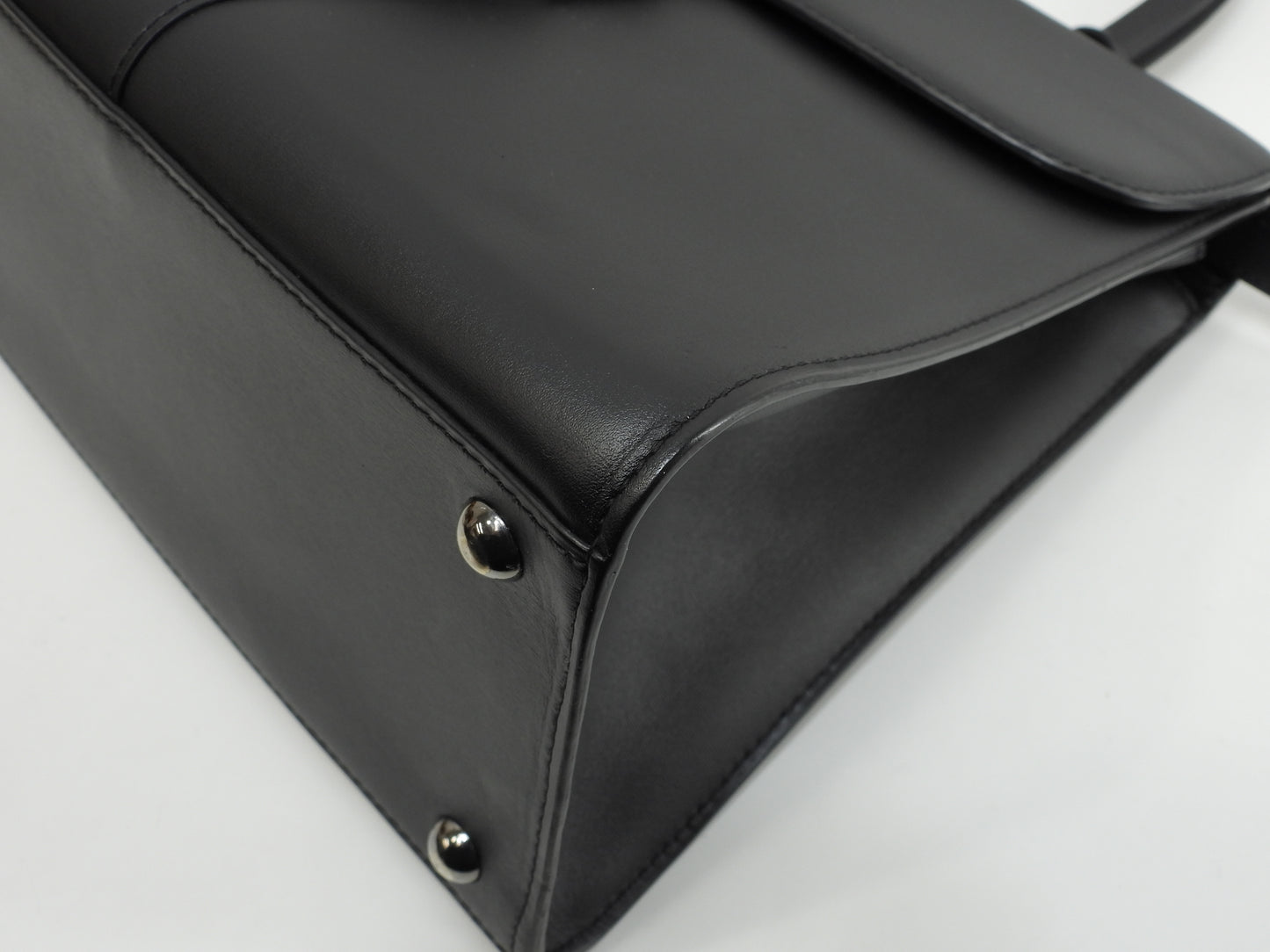 デルボー ブリヨンMM ボックスカーフレザー黒 シルバー金具 s付ハンドバッグ ケリー型 美品@ 1