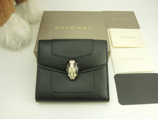 ブルガリ Wホック三折財布 セルペンティ レザー黒 フォーエバー スモールウォレット 未使用@ 14