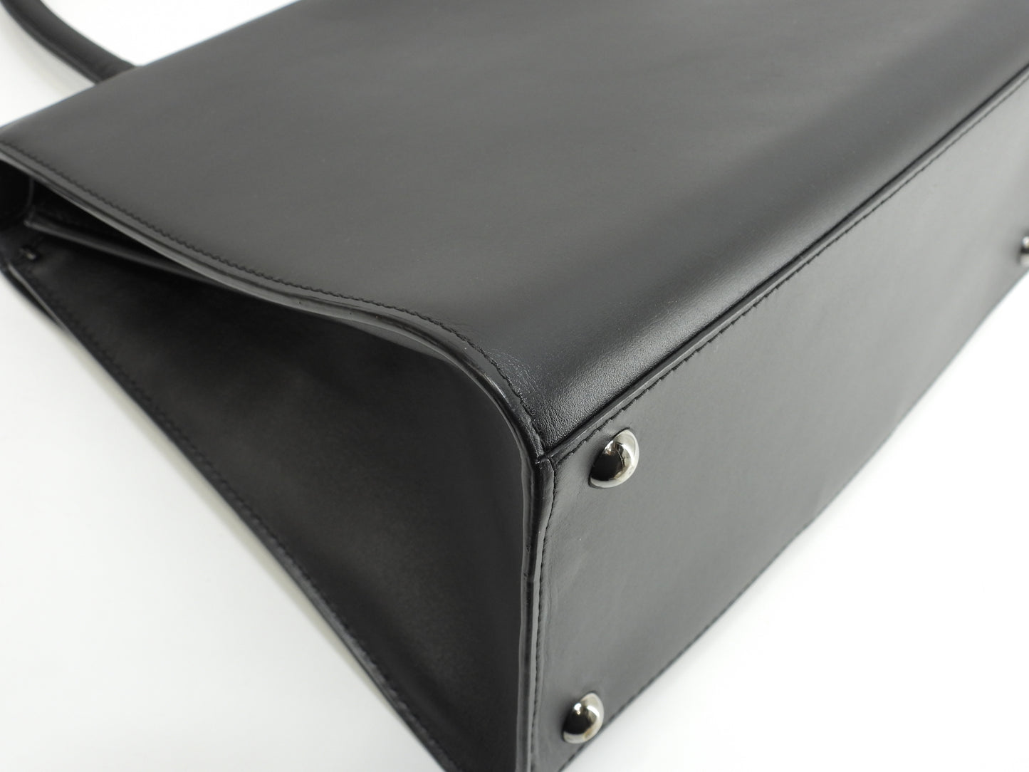 デルボー ブリヨンMM ボックスカーフレザー黒 シルバー金具 s付ハンドバッグ ケリー型 美品@ 1