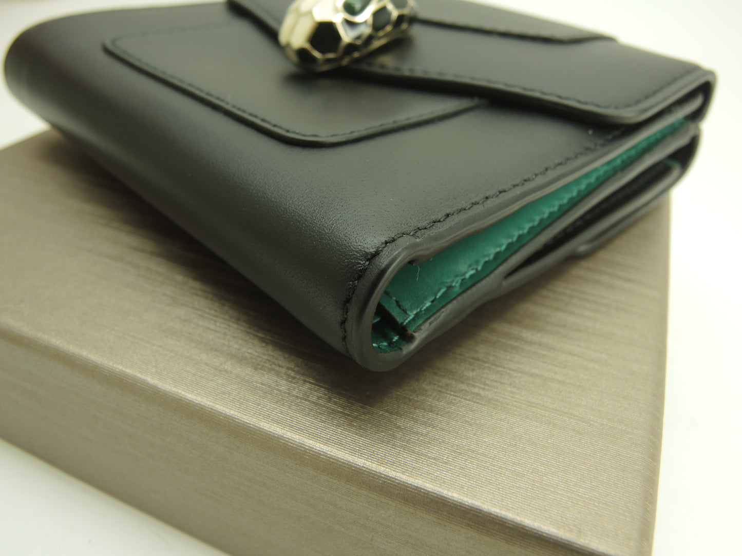 ブルガリ Wホック三折財布 セルペンティ レザー黒 フォーエバー スモールウォレット 未使用@ 14