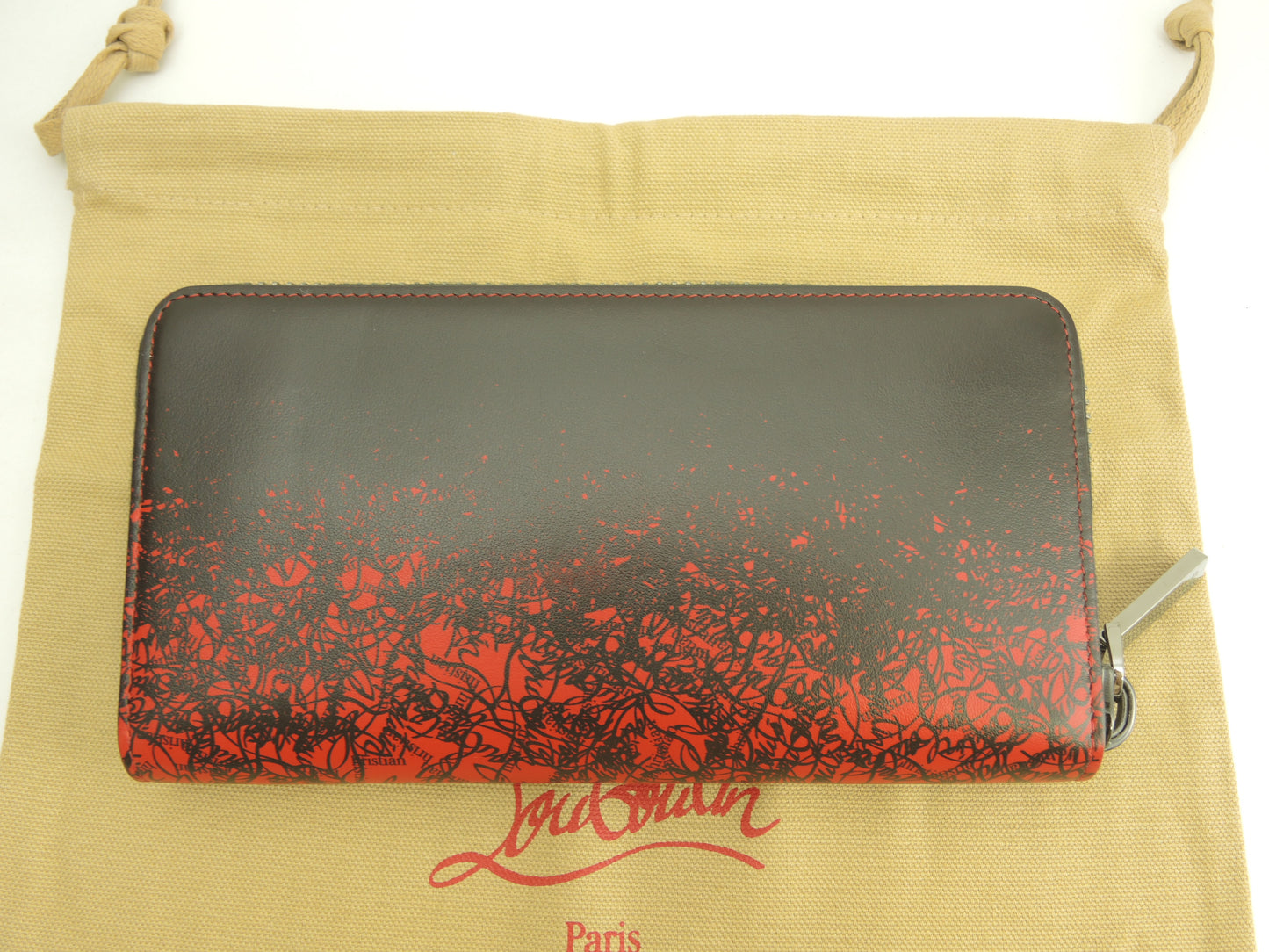 クリスチャンルブタン ジップ長財布 総ロゴ レザー赤黒 ロングウォレット 未使用@ 1