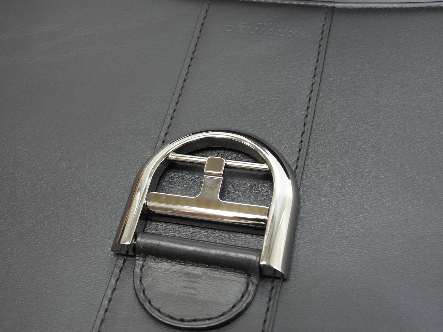 デルボー ブリヨンMM ボックスカーフレザー黒 シルバー金具 s付ハンドバッグ ケリー型 美品@ 1