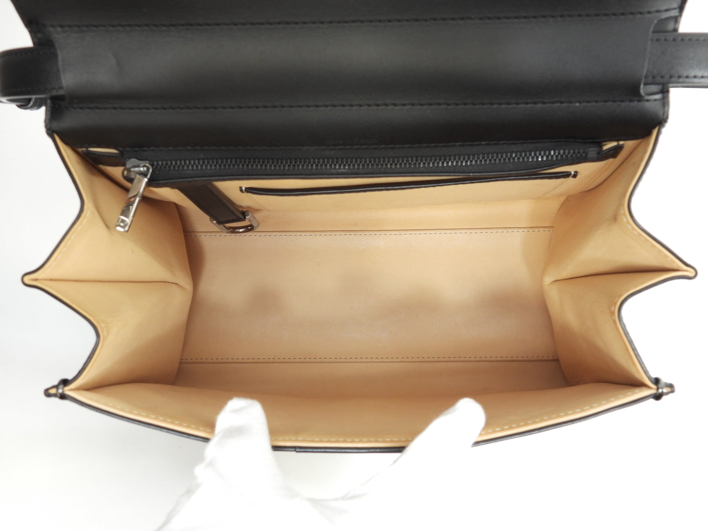 デルボー ブリヨンMM ボックスカーフレザー黒 シルバー金具 s付ハンドバッグ ケリー型 美品@ 1