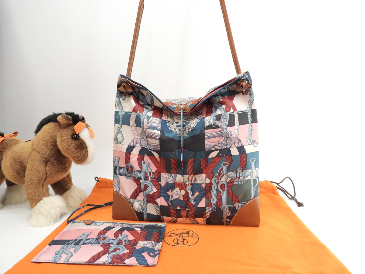 エルメス シルキーシティPM シルク/ピンク系 レザー茶 ショルダー 
