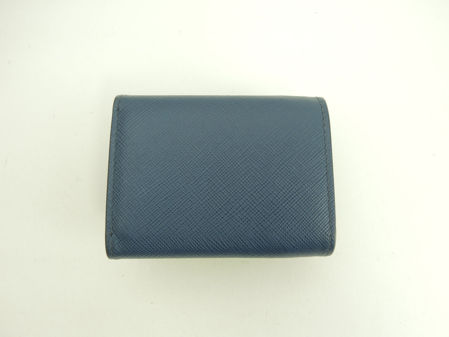 プラダ ミニウォレット メタルロゴ サフィアーノ濃青 3折スモール財布 美品@181E
