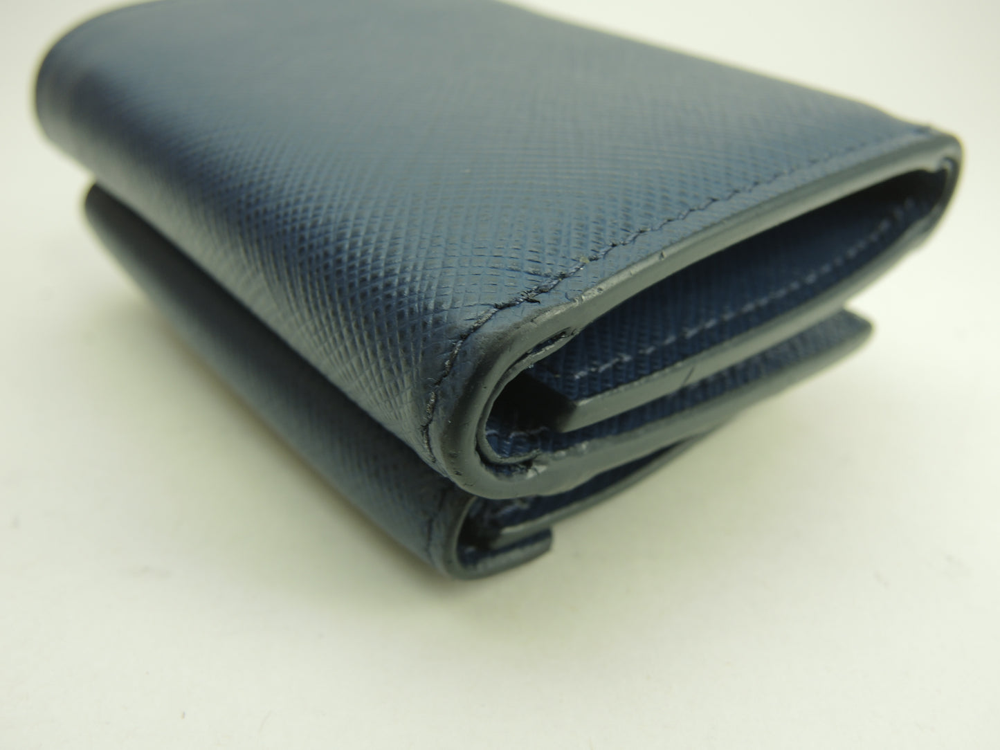 プラダ ミニウォレット メタルロゴ サフィアーノ濃青 3折スモール財布 美品@181E