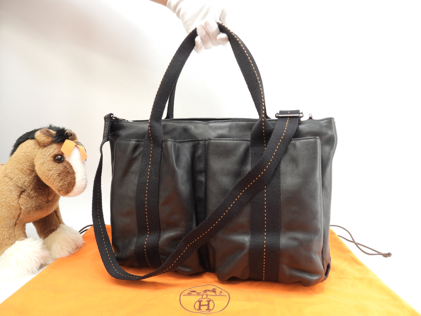 エルメス キャラバンホリゾンタルMM レザー黒 クロスボディバッグ ハンドバッグ 美品@ 56