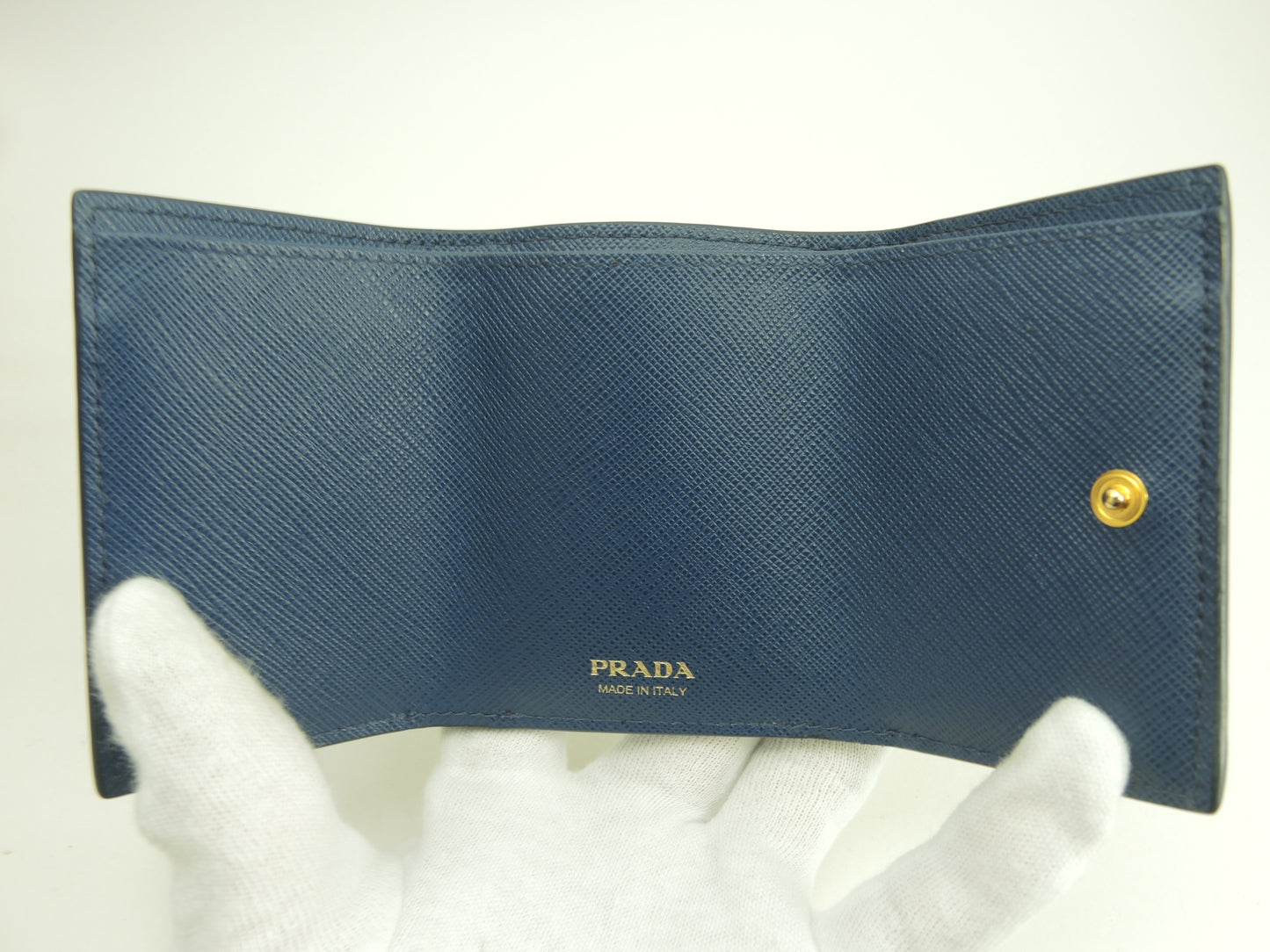 プラダ ミニウォレット メタルロゴ サフィアーノ濃青 3折スモール財布 美品@181E