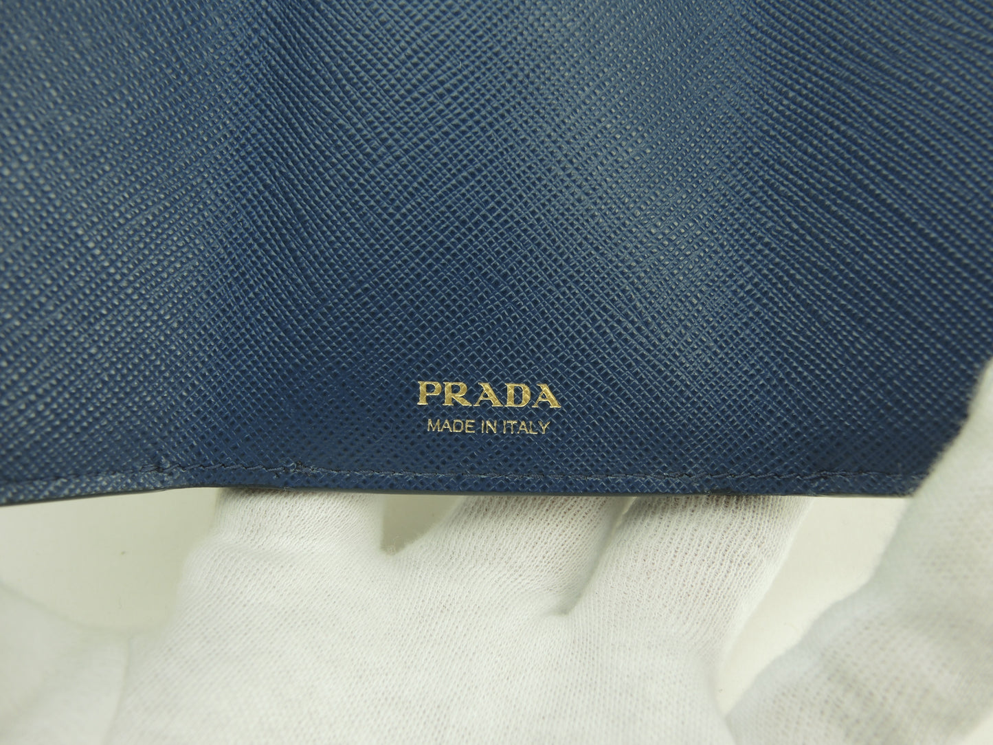 プラダ ミニウォレット メタルロゴ サフィアーノ濃青 3折スモール財布 美品@181E