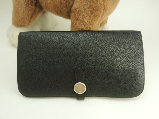 エルメス ドゴンロング トゴ黒 シルバー金具 2折長財布 ロングウォレット@Y 3