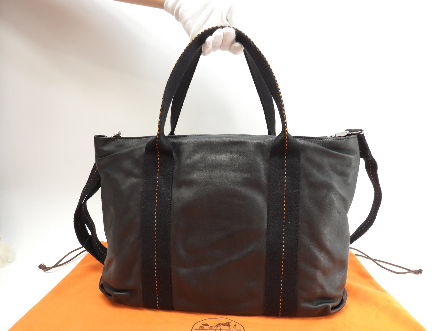 エルメス キャラバンホリゾンタルMM レザー黒 クロスボディバッグ ハンドバッグ 美品@ 56