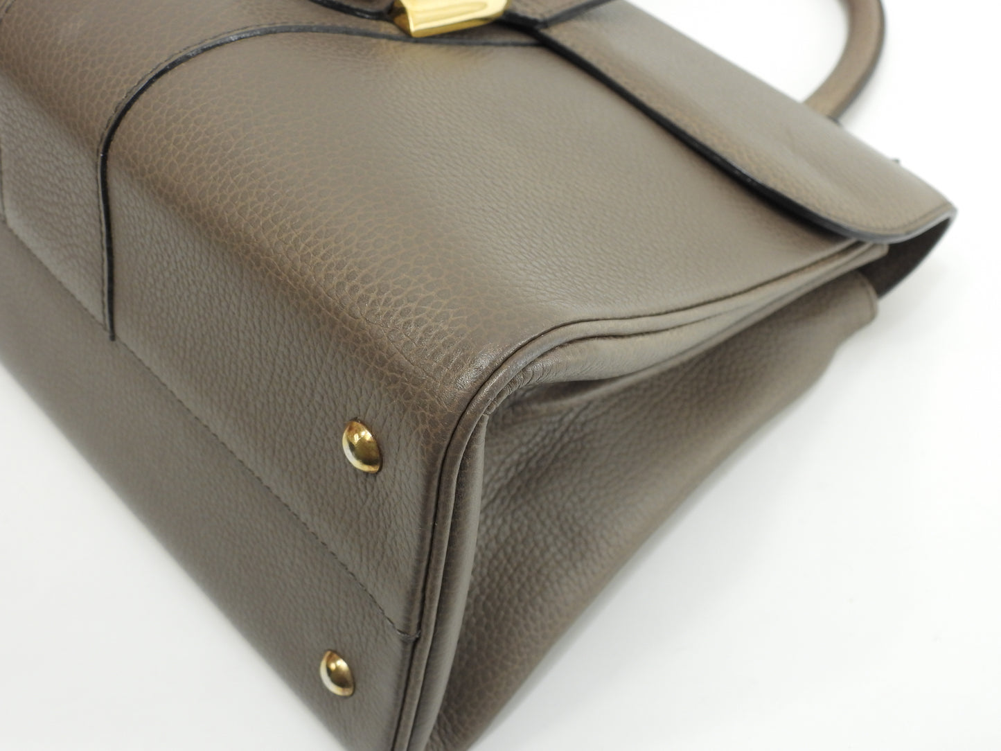 デルボー ブリヨンMM ヴィンテージ 型押レザー灰 ゴールド金具 ハンドバッグ@ 100