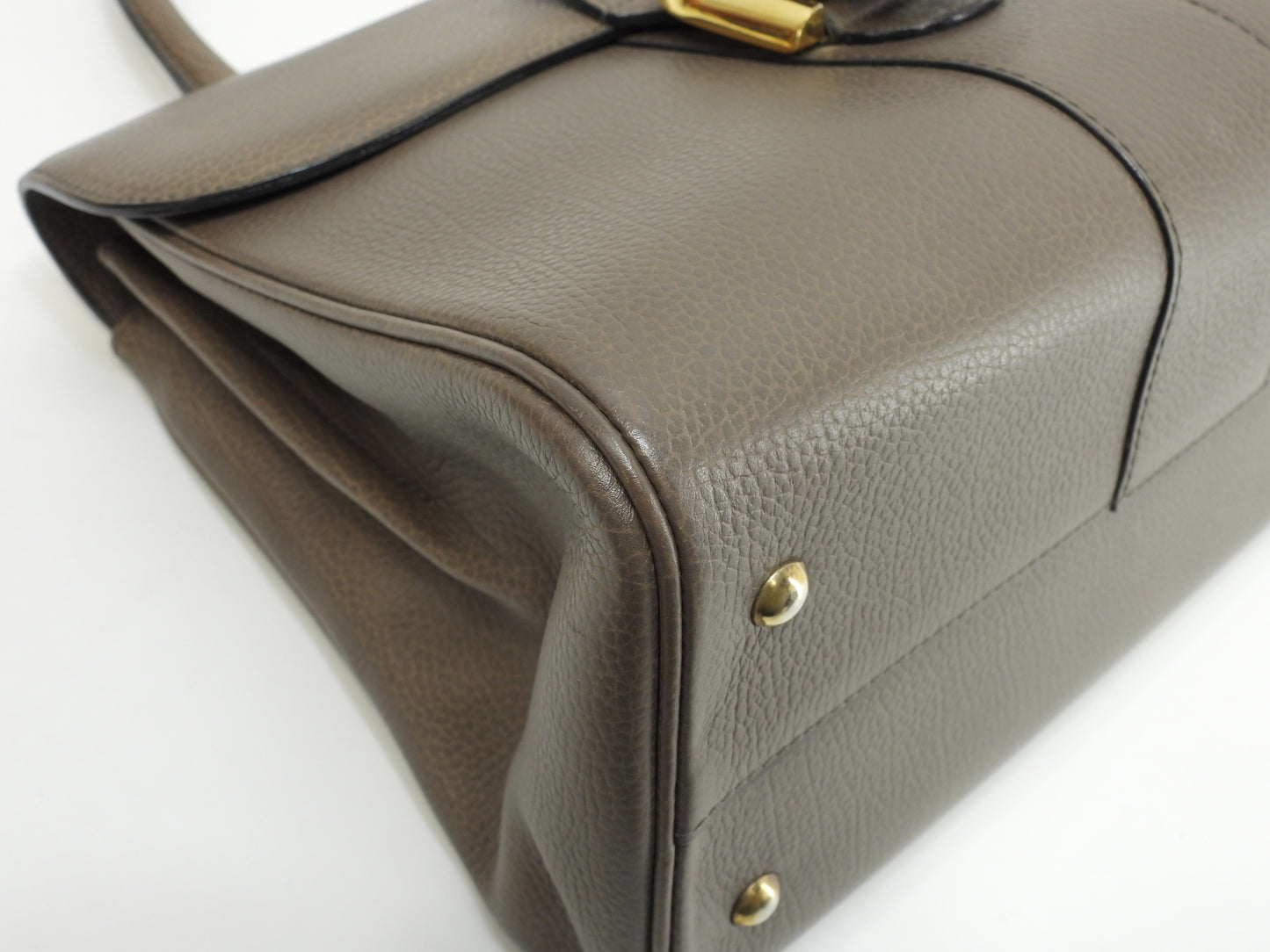 デルボー ブリヨンMM ヴィンテージ 型押レザー灰 ゴールド金具 ハンドバッグ@ 100