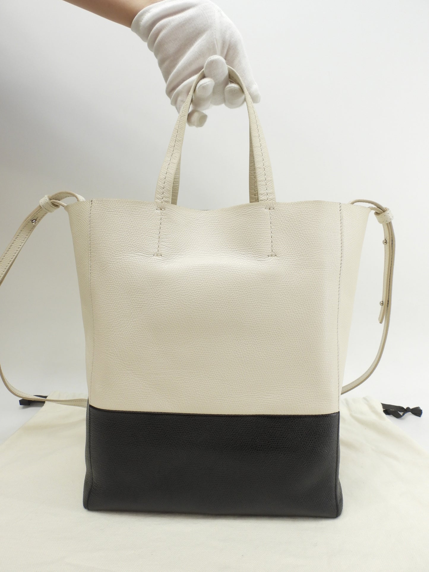 セリーヌ カバスモール ヴェルティカル レザー白黒 ポシェット トートバッグ ハンドバッグ@S-GA-0156