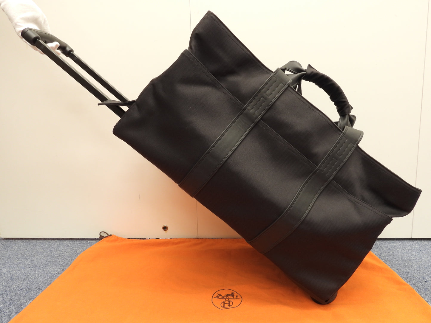 エルメス キャリーバッグ アカプルコ ナイロン黒革 ボストンバッグ型トロリーバッグ 旅行用 極美品@ 7