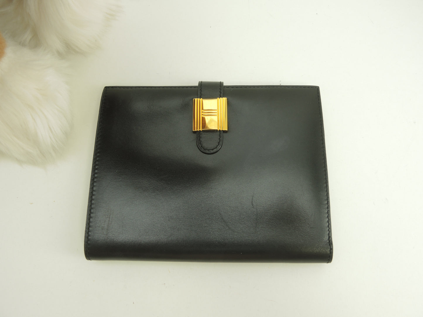 エルメス 2折財布 Boxカーフ黒 ゴールドカデナ金具 コンパクトウォレット@〇Y
