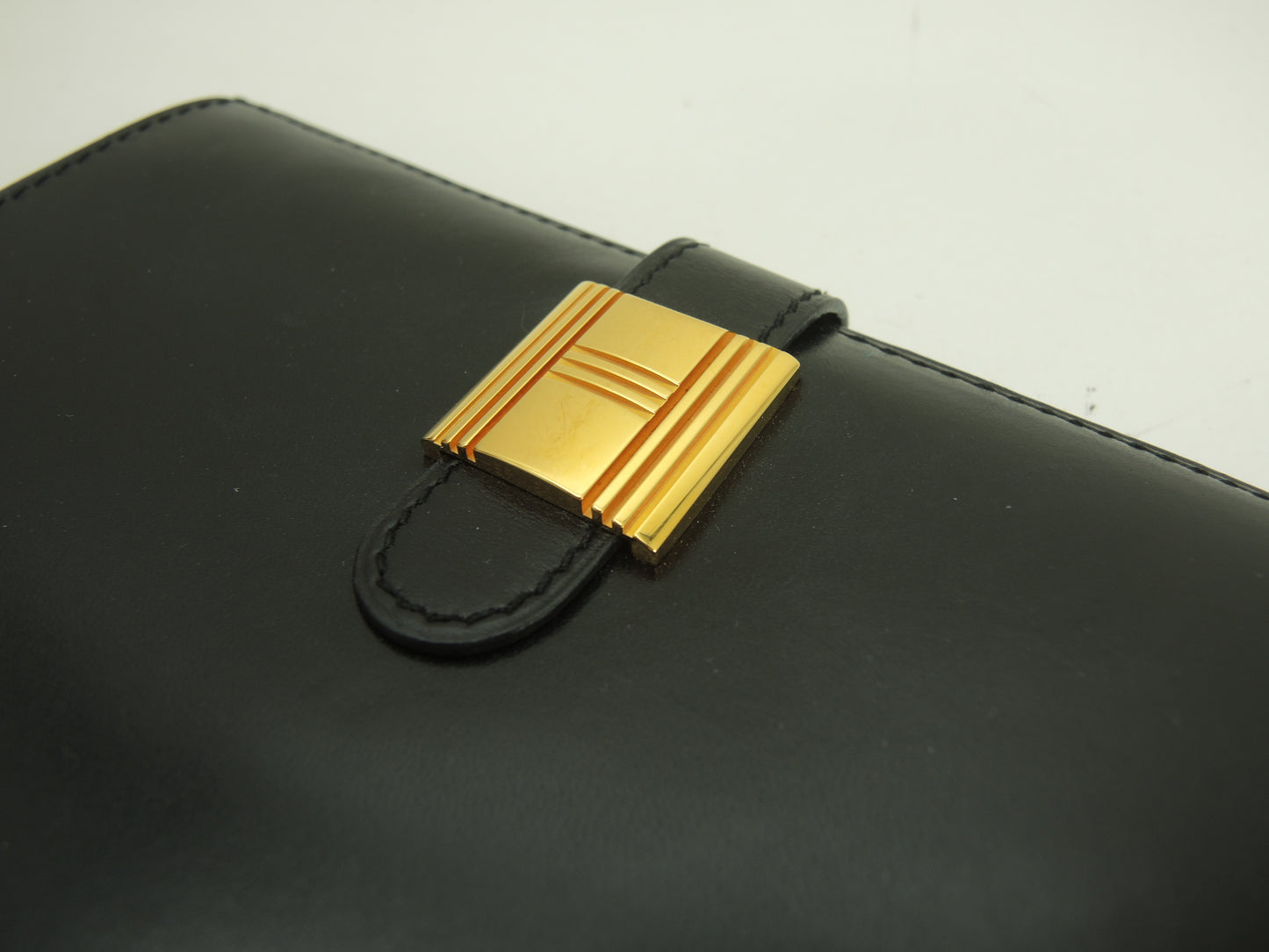 エルメス 2折財布 Boxカーフ黒 ゴールドカデナ金具 コンパクトウォレット@〇Y