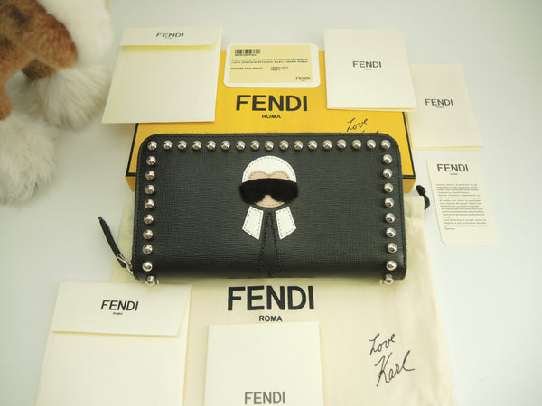 Fendi Long Wallet Carlito Leather Black Round Zip Long Wallet New @ 3