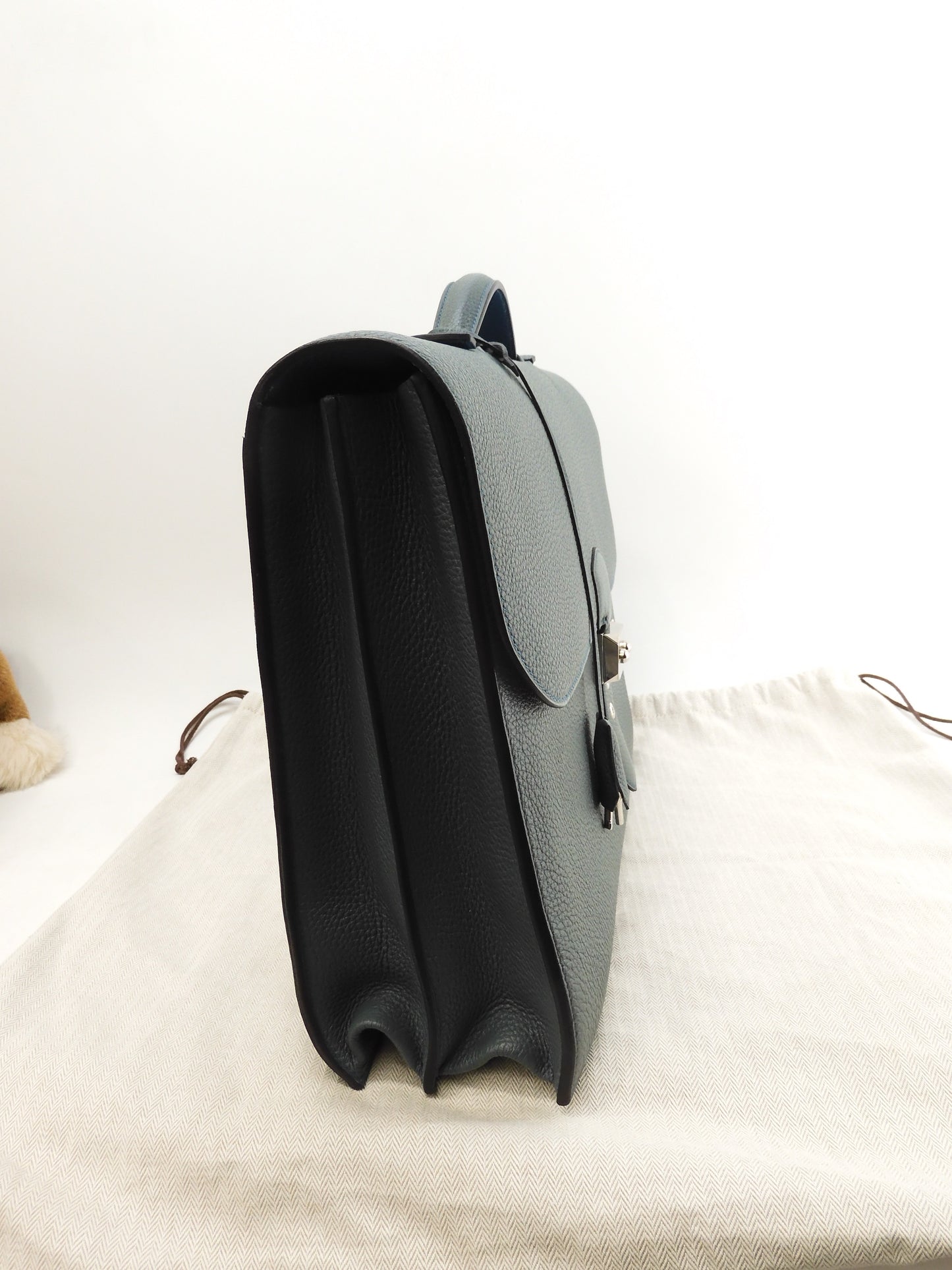 エルメス サックアデペッシュ38 トゴ/ブルー シルバー金具 ブリーフケース 未使用@□Q