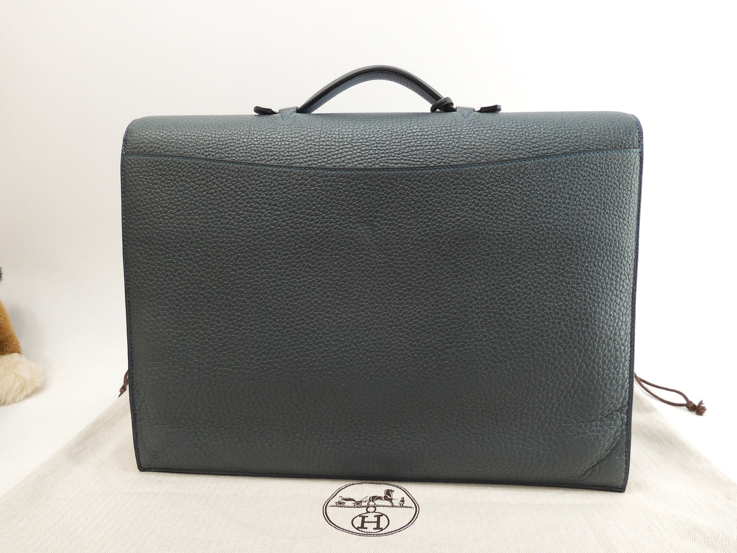 エルメス サックアデペッシュ38 トゴ/ブルー シルバー金具 ブリーフケース 未使用@□Q
