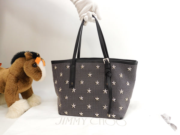 Jimmy Choo Sasha S dot star studs leather black silver hardware tote bag @ 1