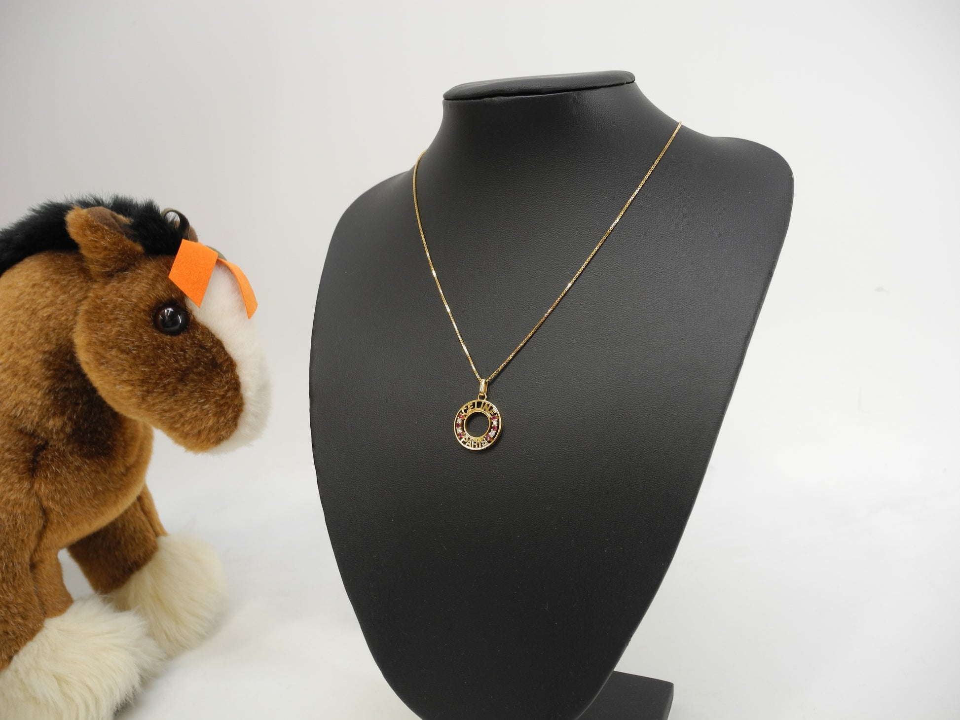 セリーヌ ネックレス K18ダイヤ入 サークルロゴ ペンダント  