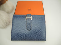 Hermes Bearn Compact Lizard Blue Compact Wallet 2-fold Wallet@□K