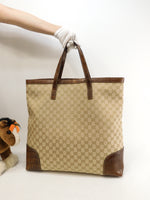 Gucci Men's Tote Bag Large Denim GG Brown Crocodile Handle Good Condition @ 1